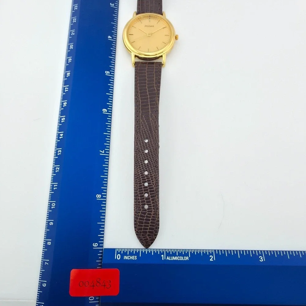 Vintage SEIKO PULSAR Watch 730978 Brown Snake Skin Band Gold Plate 8